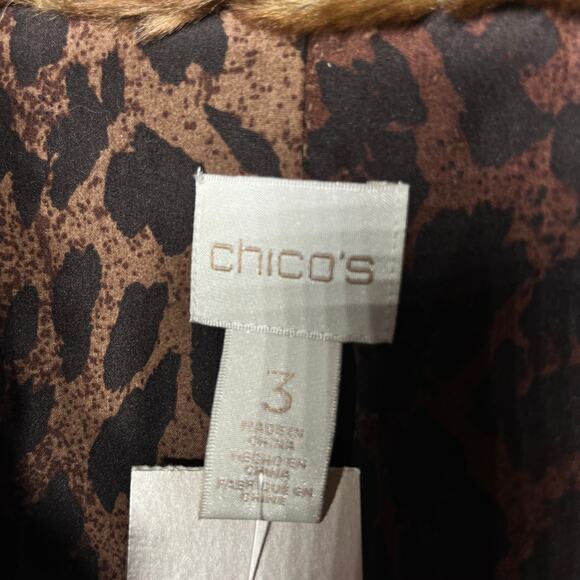 Chico's NWT Vest Acrylic Faux Fur Brown Open Front Animal Print Lined Winter 3 - Picture 4 of 8